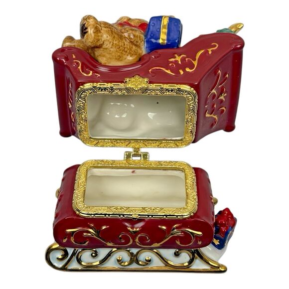 Traditions PORCELAIN CHRISTMAS SANTA & SLEIGH Decorative KEEPSAKE TRINKET BOX - Picture 5 of 16